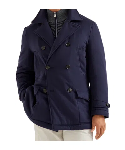 Brunello Cucinelli Long-sleeved Cashmere Coat In Blue