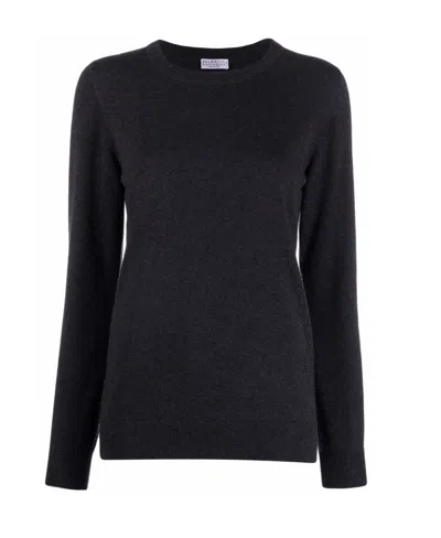 Brunello Cucinelli Long-sleeved Cashmere-knit Top In Black