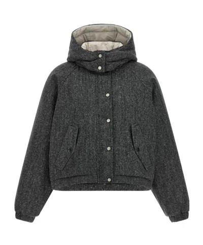 Brunello Cucinelli Long-sleeved Cotton-padded Jacket In Gray