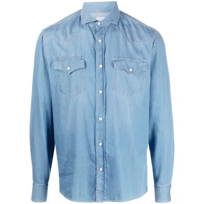 Brunello Cucinelli Long-sleeved Denim Shirt In Blue