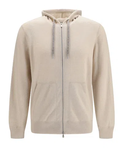 Brunello Cucinelli Long-sleeved Hooded Sweatshirt In Neutral