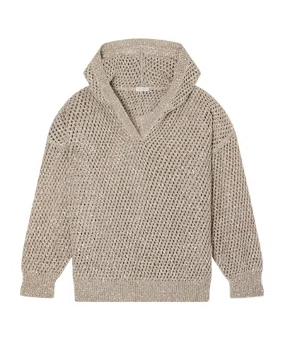 Brunello Cucinelli Sequined Crocheted Cotton Hoodie In Neutral