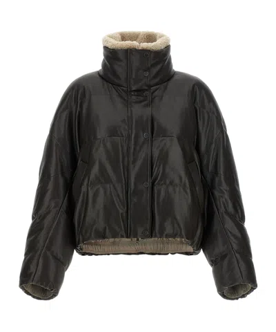Brunello Cucinelli Long-sleeved Leather Jacket In Brown