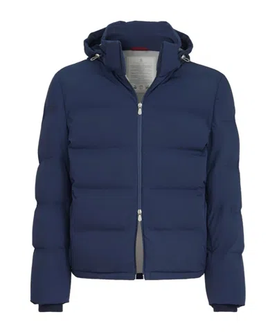 Brunello Cucinelli Stretch Bonded Nylon Down Jacket With Heat-bonded Seams And Detachable Hood In Multi