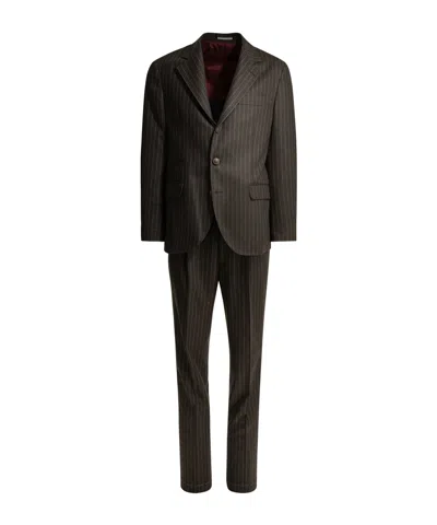 Brunello Cucinelli Long-sleeved Suit Jacket And Trousers Two-piece Set In Brown