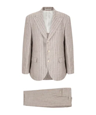 Brunello Cucinelli Long-sleeved Suit In Neutral