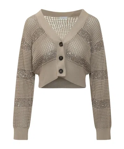 Brunello Cucinelli Long-sleeved V-neck Cardigan In Brown