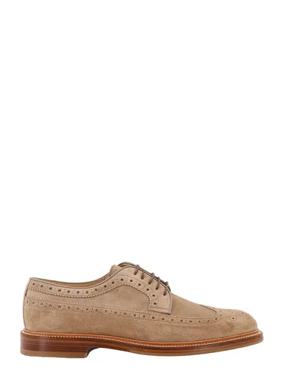Brunello Cucinelli Longwing Brouge Lace-up Shoe In Beige