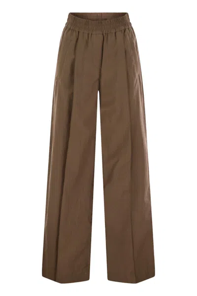 Brunello Cucinelli Loose Fit Cotton Trousers In Brown