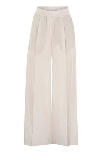 Brunello Cucinelli Loose Fit Cotton Trousers In Cream