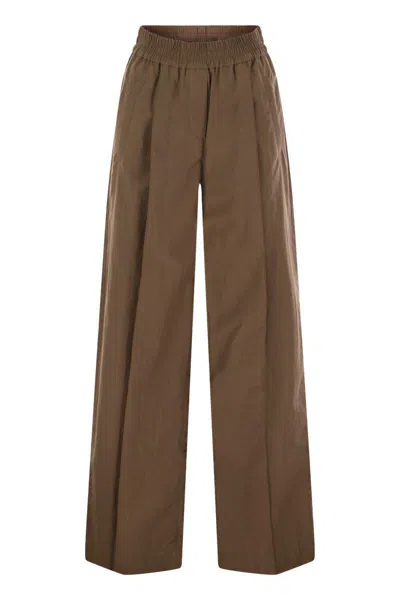 Brunello Cucinelli Loose Fit Cotton Trousers In Brown
