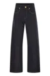 Brunello Cucinelli Women Loose Flared Denim Pants With Moniline In Black