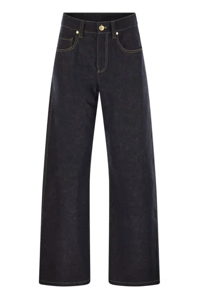 Brunello Cucinelli Loose Flared Denim Pants With Moniline In Black