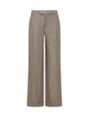 Brunello Cucinelli Loose Flared Trousers In Sparkling Twill Linen With Monile In Brown