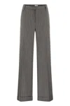 Brunello Cucinelli Loose Flared Trousers In Virgin Wool Mouliné Pinstripe With Beadwork