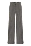 Brunello Cucinelli Loose Flared Trousers In Virgin Wool Mouliné Pinstripe With Beadwork In Grey