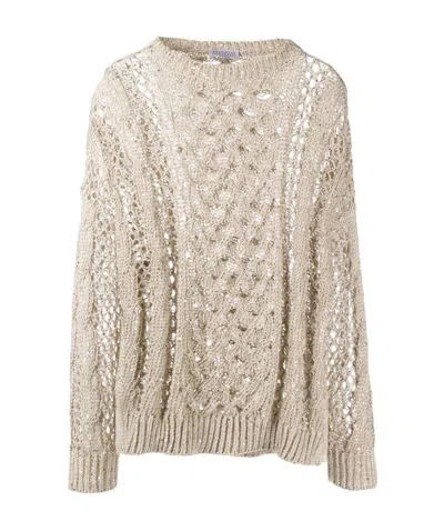 Brunello Cucinelli Loose Gauge Crochet Jumper In Nude | ModeSens