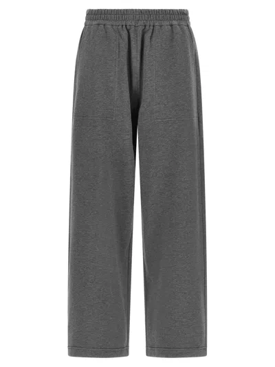 Brunello Cucinelli Wide Leg Cotton Lounge Trousers In Gray