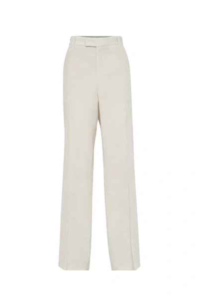 Brunello Cucinelli Corduroy High-waist Trousers In White
