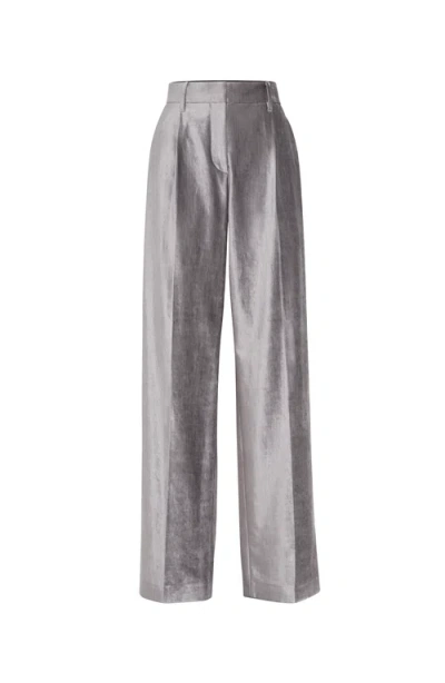 Brunello Cucinelli Loose Straight Trousers With Monili In Silver