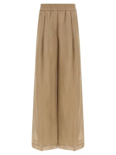 Brunello Cucinelli Loose Track Trousers In Cotton Organza In Beige