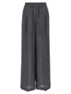 Brunello Cucinelli Check Linen Palazzo Trousers With Sequin Detail