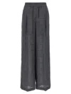 Brunello Cucinelli Check Linen Palazzo Trousers With Sequin Detail