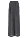 Brunello Cucinelli Check Linen Palazzo Trousers With Sequin Detail