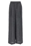 Brunello Cucinelli Check Linen Palazzo Trousers With Sequin Detail
