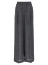 Brunello Cucinelli Check Linen Palazzo Trousers With Sequin Detail
