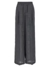 Brunello Cucinelli Check Linen Palazzo Trousers With Sequin Detail In Gray