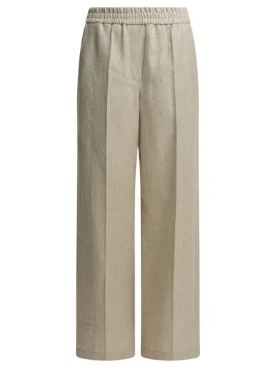 Brunello Cucinelli Loose Track Trousers Beige In Gray