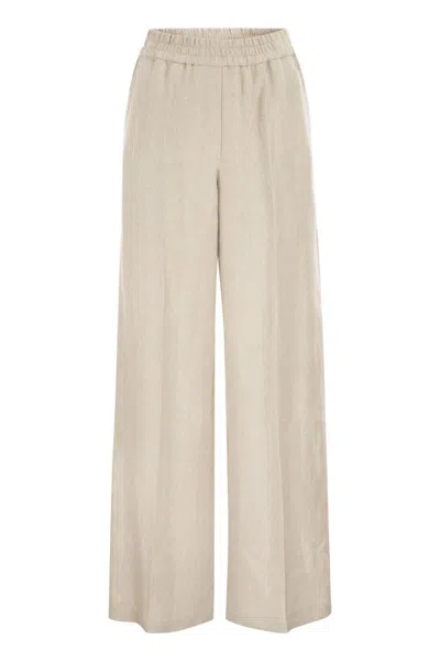 Brunello Cucinelli Loose Track Trousers In Chevron Linen And Cotton In Neutral