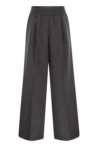 Brunello Cucinelli Loose Track Trousers In Virgin Wool Organza In Gray
