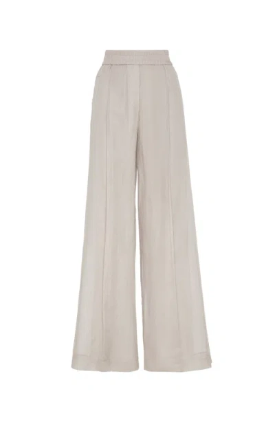 Brunello Cucinelli Elasticated-waist Linen Trousers In Neutrals