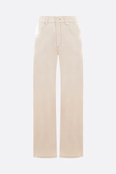 Brunello Cucinelli Loose Trousers In Garment-dyed Comfort Denim With Shiny Tab In Nude