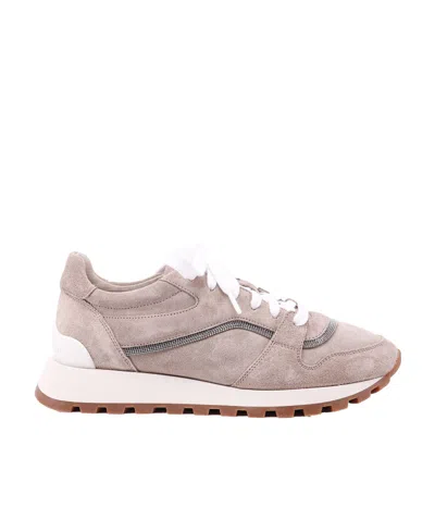 Brunello Cucinelli Low Lace-up Sneakers In Nude