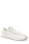 Brunello Cucinelli Embellished Suede-trimmed Stretch-knit Sneakers In C159 Bianco