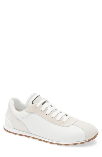Brunello Cucinelli Embellished Suede-trimmed Stretch-knit Sneakers In Beige