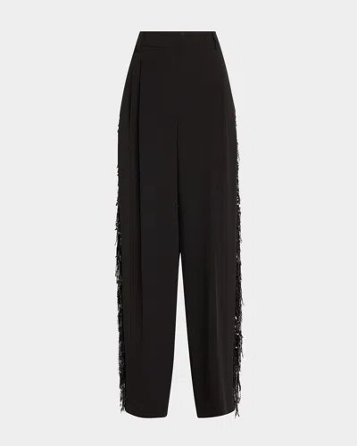 BRUNELLO CUCINELLI LOW-SLUNG PAILLETTE WATERFALL WIDE-LEG TUXEDO PANTS
