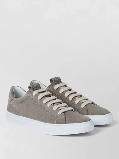 Brunello Cucinelli Low Top Leather Sneakers Contrast Stitching In Gray