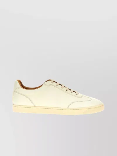 Brunello Cucinelli Low-top Leather Sneakers With Round Toe In Neutral