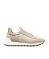 Brunello Cucinelli Mixed Leather Slip-on Runner Sneakers In Nude