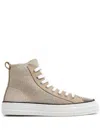 Brunello Cucinelli Leather-trimmed High-top Sneakers In Beige