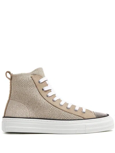 Brunello Cucinelli Leather-trimmed High-top Sneakers In White