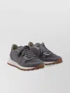 Brunello Cucinelli Low Top Sneakers With Contrast Sole And Textured Panels In Gray