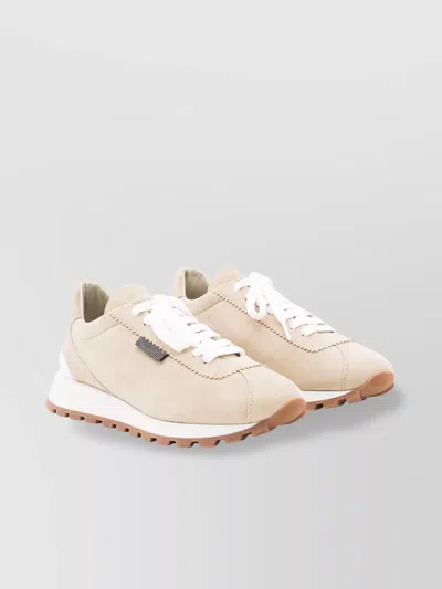 Brunello Cucinelli Low Top Sneakers With Rubber Sole And Suede Upper In Beige