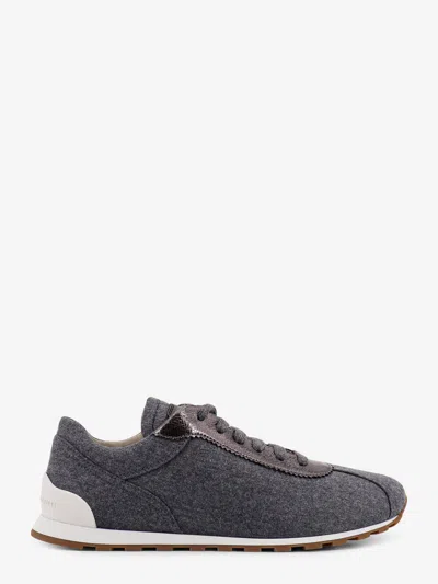 BRUNELLO CUCINELLI LOW-TOP WOOL FLANNEL SNEAKERS WITH LEATHER PROFILES