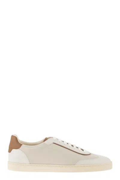 Brunello Cucinelli Low-top Leather And Suede Sneakers With Contrasting Details In Neutral