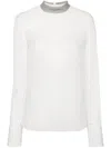 Brunello Cucinelli Long-sleeve Top With High Neckline And Shimmering Detail In White